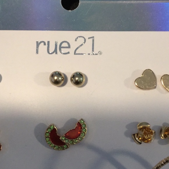 Rue21, Goldtone Earrings, 6 Stud 3 Hoop, 💜❤️💕💙 - Picture 3 of 5